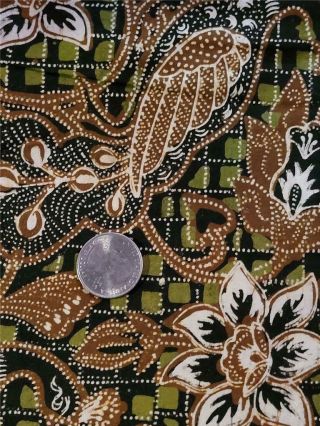 Vintage 1970s Cotton Batik Tropical Fabric Brown Green White Floral 40x86