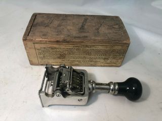 Vintage National Office Supply Co.  Automatic Numbering Machine Pat.  1903 Wood Box