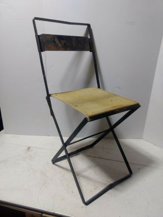 Vintage Canvas And Metal Folding Stool Seat Chair Camping Hunting Fishing Boat