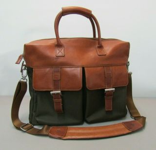 Bosca Correspondent Leather Nylon Attache Briefcase Computer Messenger Bag Great