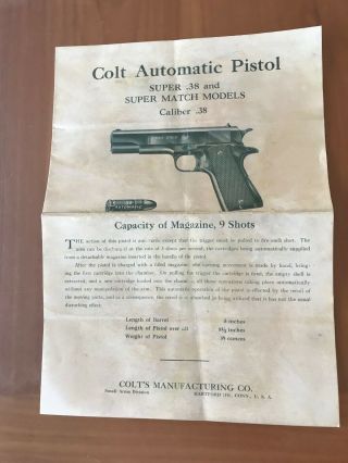 Vintage Colt.  38 & Match Automatic Pistol Instruction Brochure