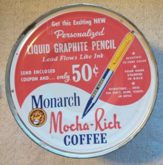 Vintage Monarch Mocha Rich Coffee 1 LB Tin Lion Advertising Sign 2