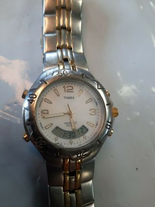 Vintage Timex Indiglo Alarm Wr 50m Watch,  Divers Style,  Two Tone,