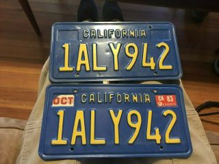 California Blue License Plates Pair Vintage