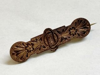 Antique Victorian Gold Filled Bar Pin Brooch With Etched Floral Design