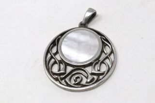 A Pretty Vintage Arts & Crafts Style Sterling Silver 925 Mother Of Pearl Pendant