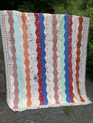 Vintage Handmade Quilt Patchwork Block 88 X 77 Cutter Summer Weight Double Sided