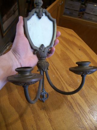 Vintage 13.  5 " 2 Armed Candlestick /mirrored/ Brass Art Nouveau Wall Sconce