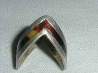 Vintage Jrc Mexican Sterling V Shaped Ring W/ Tortoise Shell Enameling - Size 6