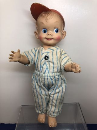11” Vintage Effanbee Mickey Little Boy Baseball Player Vinyl Doll O1