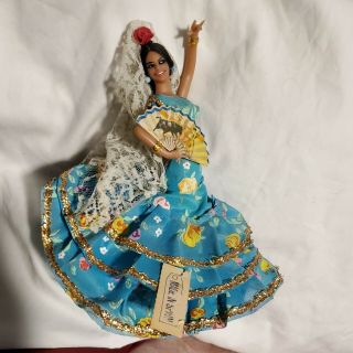 Marin Chiclana Spain Flamenco Style Vtg Dancer 7 " Doll Rare Blue Floral Dress