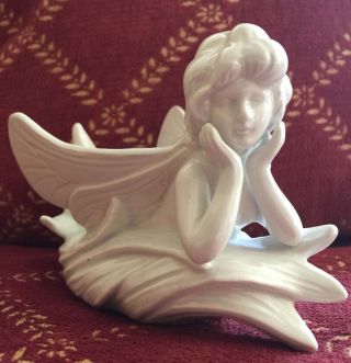Vintage Ff Fitz & Floyd Japan Porcelain White Ceramic Angel Fairy Lady Butterfly