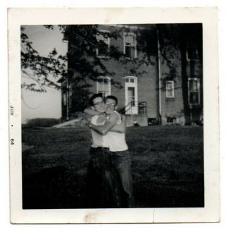 Two Good Looking Men Man Affectionate Hugging Hug Glasses Vintage Snapshot Photo
