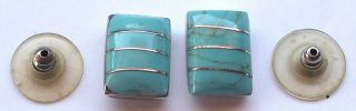 Vintage 925 Sterling Silver & Turquoise Post Earrings Bullet Clutch Mexico Vgc