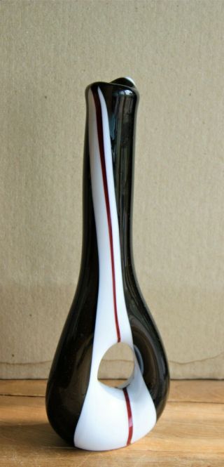 Vintage Studio Art Glass Vase Black White Maroon
