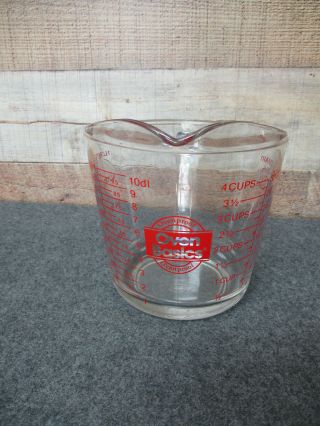Vintage Anchor Hocking Oven Originals 4 Cup Glass Measuring Cup - Red - 499