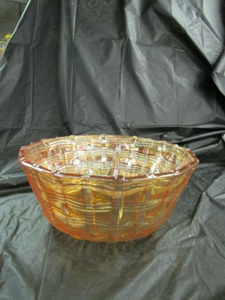 Vintage Marigold Carnival Glass Bowl,  Basket Weave Pattern