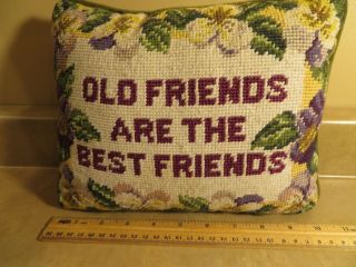 Vintage Old Friends Are The Best Friends Floral Needlepoint Pillow
