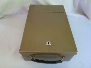 Vintage Rockaway Tan Metal Keyed Lock Security Safe Box W/ Key