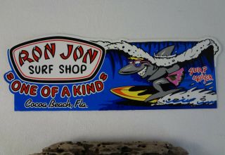 Vintage Ron Jon Bumper Sticker With Surfing Shark - Cocoa Beach Florida - Rare -