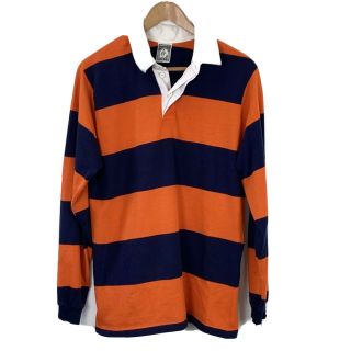 Vintage Rugby Wear Striped Long Sleeve Rugby Shirt L Made In Usa Navy Orange