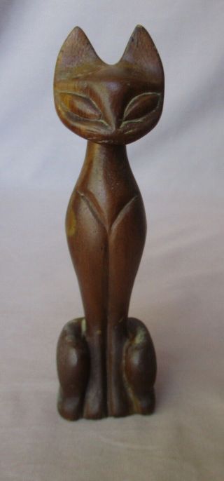 Vintage Carved Wooden Siamese Cat Sculpture Mid Century Modern 5 1/2”