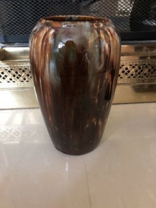 Antique Vtg Brown Brush McCoy Art Pottery Vase Onyx Drip Glaze Ohio Arts Crafts 2