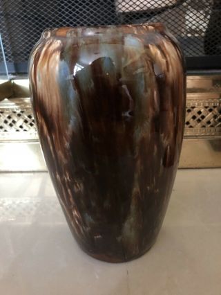 Antique Vtg Brown Brush McCoy Art Pottery Vase Onyx Drip Glaze Ohio Arts Crafts 3