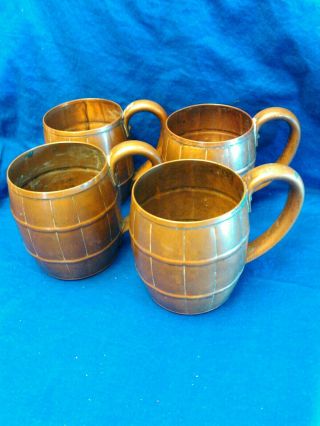 West Bend Solid Copper Barrel Mugs Set4 Mid Century Vintage 14 Oz.