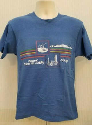 Nos Vintage Museum Of Science & Industry Chicago Blue T Shirt - Size S B2
