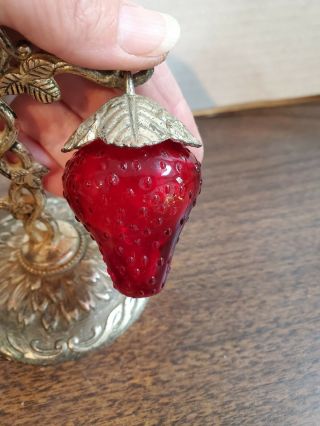 Vintage Hanging Strawberry Salt & Pepper Shakers Japan Glass & Metal 3