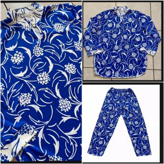 Vintage 60s Vandemere Tunic Top Pant Set L Large Blue Floral Boho Mod 70s Loumge