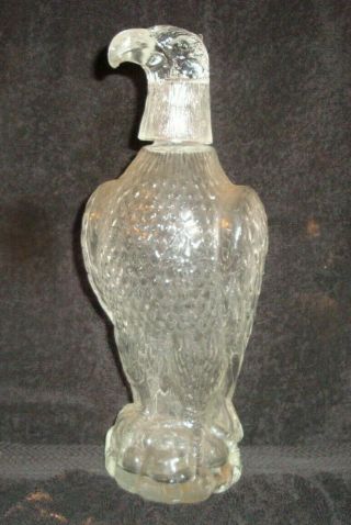 Vintage American Eagle Glass Whiskey Decanter W/ Glass Head Shot Glass (clear)