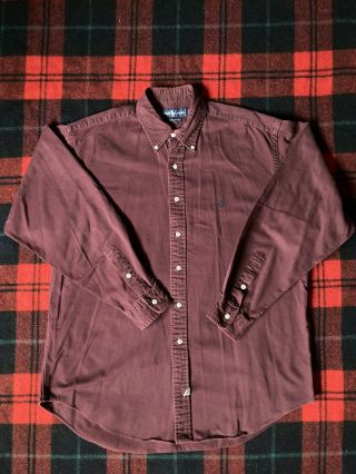 Vintage Men’s Long Sleeve Polo Ralph Lauren Full - Button Shirt Burgundy - Size L