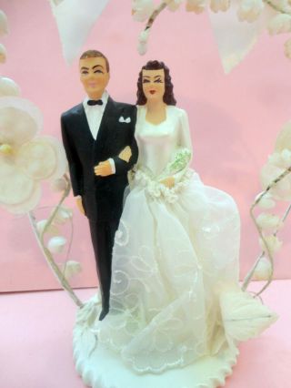 Vintage Chalkware Wedding Cake Topper Bride Groom West Coast Novelty