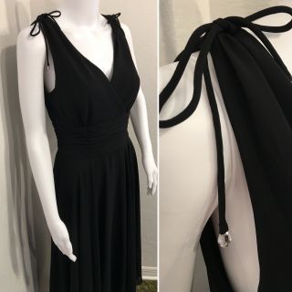 La Nuit Black Dress Size 8 Midi Length Jacobsons Full Skirt V - Neck Vintage