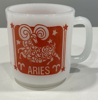 Vintage Federal Milk Glass Zodiac Mug Cup D Handle Aires Orange