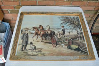 Vintage John Deere Barn - Wood Framed Print W/ Horse Drawn John Deere Plow