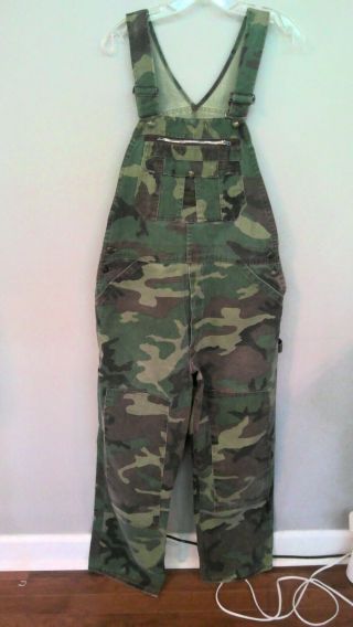 Vintage Liberty Mens Green Outdoor Camouflage Hunting Bib Overalls Size W36 L30