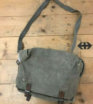 Vintage Bag Swiss Army Military Shoulder Carpenter Bag - Leather And Canvas