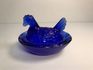Vintage Small Miniature Blue Hen On Nest Salt Cellar Trinket Box 2 1/2” X 1 1/2”
