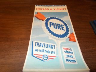 1961 Pure Oil Chicago And Vicinity Vintage Road Map / 61a