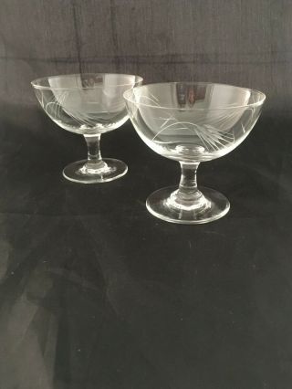 Set Of 2 Vintage Wheat Etched Mid Century Cocktail Coupe Glasses Dessert Sherbet