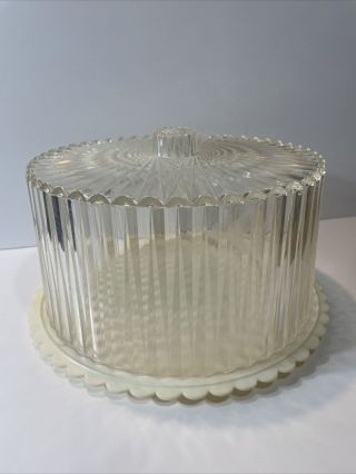 Vintage Round Clear Hard Acrylic Plastic Cake Plate &cover - Wilton 1975 Turntable