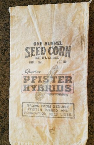Vtg.  Pfister Hybrids Seed Corn Cloth Sack Feed Bag One Bushel Size - Gw
