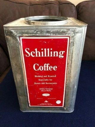 Vintage Schilling Coffee 20 Lbs Metal Tin/ground Coffee Tin/made In The Usa