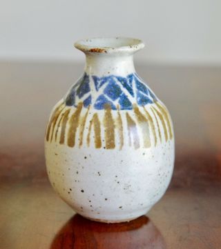 Vintage Ceramic Stoneware Blue,  Brown And Tan Art Pottery Vase