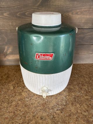 Vintage Coleman Green And White Water Jug With Handle
