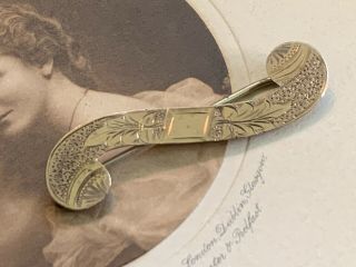 Antique Victorian Gold Filled Bar Pin Brooch With Etched Leaf Design