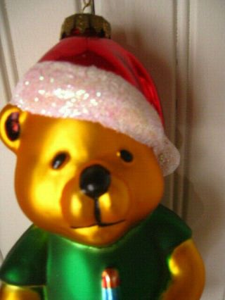 Vintage Pooh Bear W/candle - Santa Hat Mercury Glass Christmas Ornament 6.  5 "